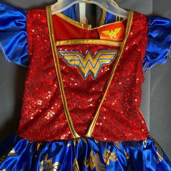 Wonder Woman Kids Costume Dress with Cape, Headband, Wristbands, and Belt- Small - Picture 2 of 10